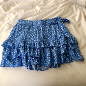 Forever 21 blue Floral Tiered Flounce-Hem Skirt